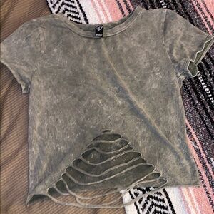 Divided Green Crop T-Shirt with Cut Out Details